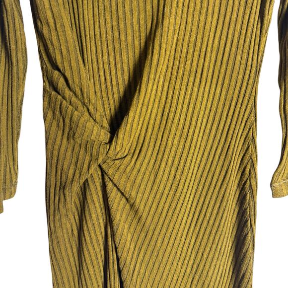 Tanya Taylor Elana Green Brown Ribbed Knit Long Sleeve Knotted Midi Dress Size M - Picture 9 of 16